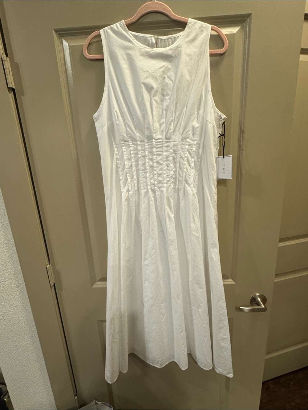 1. State White Sleeveless Midi Dress with Smocked Waist